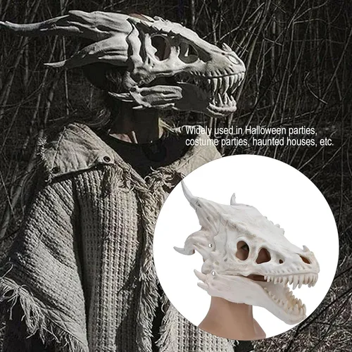 Miniatura 2 de Shanrya Máscara de dinosaurio, diseño realista, cubierta de dinosaurio de látex con mandíbula de apertura, disfraz de dinosaurio para fiestas