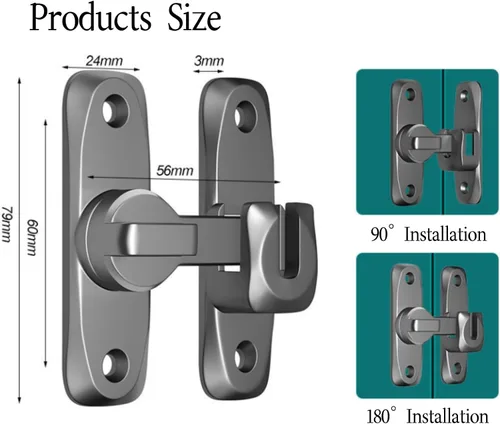 Miniatura 2 de Cerradura de puerta de granero Cerradura de puerta de 90/180 grados, cerradura de seguridad de aleación de zinc, cerradura de puerta corredera