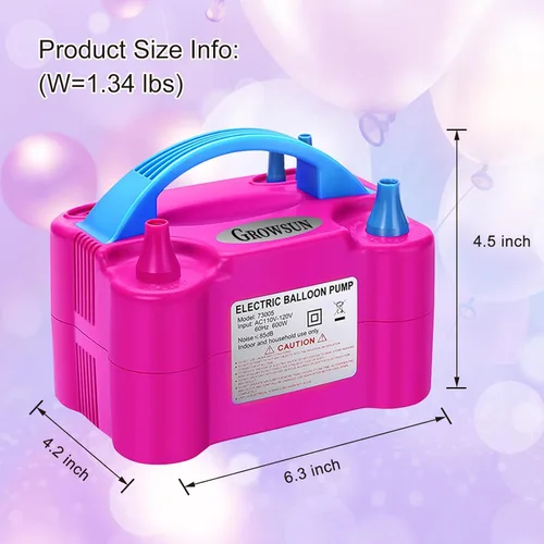 Miniatura 2 de Growsun Bomba Eléctrica de Globos Inflador de Aire Portátil Automático de Doble Boquilla Soplador de Globos 110V 600W para Cumpleaños Baby Shower