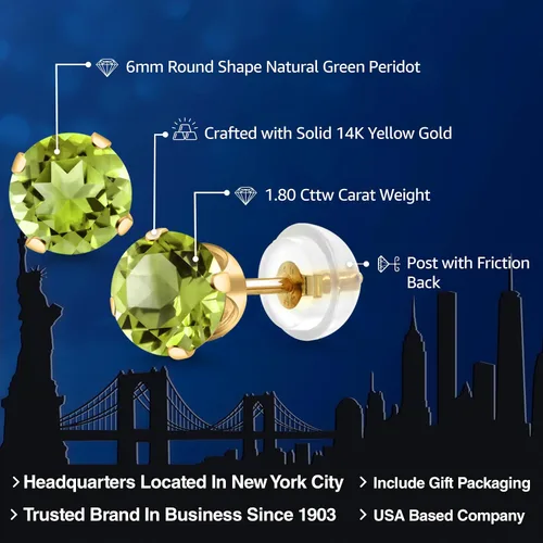 Miniatura 128 de Gem Stone King Aretes solitarios con piedra natal de oro de 14 quilates Redondos de 0.236 in Aretes de oro para mujeres y hombres