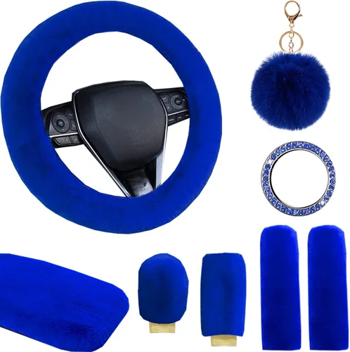 Miniatura 9 de Lindo juego de fundas esponjosas para volante, fundas de volante de piel suave y cálida para mujeres/niñas, universal de 15 pulgadas, 1 juego de 8