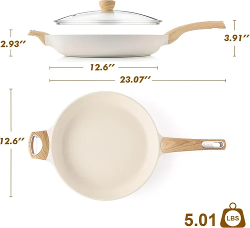 Miniatura 9 de Sartén de Cerámica Antiadherente con Tapa de SENSARTE de 12.5 Pulgadas Gran Sartén de Cocina de Chef sin Toxicidad, Libre de PFOA/PFAS/PTFE Añadidos
