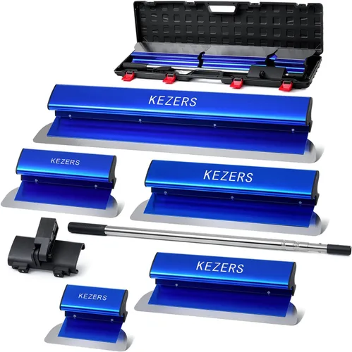 Miniatura 10 de KEZERS Juego de Cuchillas de Alisado para Paneles de Yeso-12", 22" y 32" Cuchillas de Alisado + Poste de Mango de Extensión de 35"-81", Cuchillo