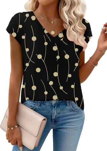 Miniatura 25 de Zeagoo Camisetas de manga corta con cuello en V para mujer, ropa de negocios, ropa de trabajo, ropa de moda