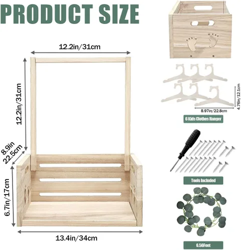 Miniatura 2 de Okydoky Armario de madera para baby shower, cesta de regalo con asa, con colgador de ropa y guirnalda, cesta personalizada para baby shower