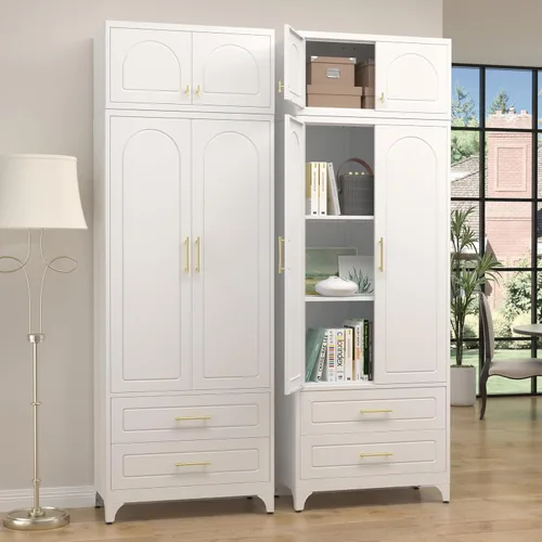 Miniatura 23 de SteeLoong - Gabinete de almacenamiento de metal con cajones, gabinetes de despensa negros de 75 pulgadas para almacenamiento de cocina con 3