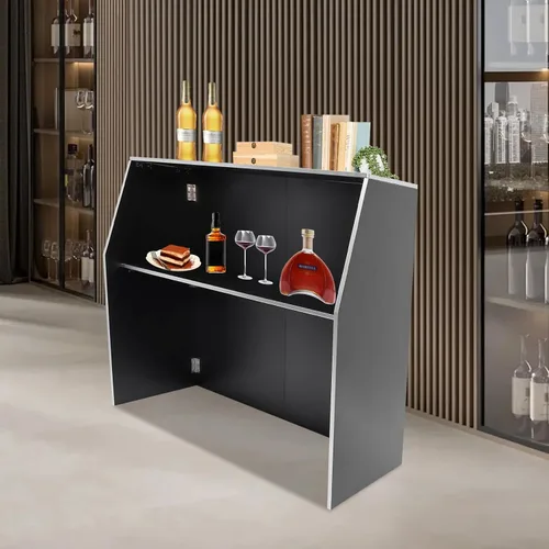 Miniatura 4 de Barra de eventos portátil plegable con estantes superiores y medios, 47.75 x 19.5 x 42.75 pulgadas, gabinete de bar portátil plegable para fiestas