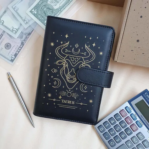 Miniatura 6 de SOUL MAMA Carpeta de presupuesto del zodíaco con sobres de efectivo para presupuestos – Carpeta A6 negra Acuario, organizador de dinero para carpeta