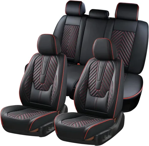 Miniatura 11 de Coverado Fundas de asiento de automóvil, juego completo de fundas de asiento de cuero sintético, fundas protectoras de asiento de lujo, ajuste Rojo