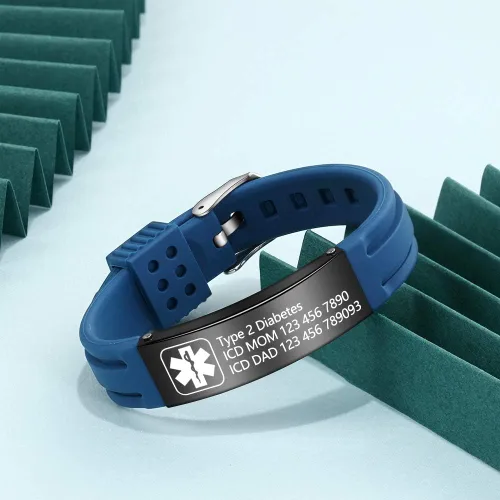 Miniatura 129 de OPALSTOCK Pulseras médicas personalizadas de silicona ajustable para identificación de emergencias, grabado gratuito, 9 pulgadas, resistente al