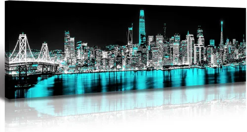 Miniatura 23 de JiazuGo Phoenix Skyline Arte de Pared en Lienzo - Paisaje Urbano de Arizona Enmarcado (14x48 Pulgadas) Negro y Blanco con Amarillo, Decoración