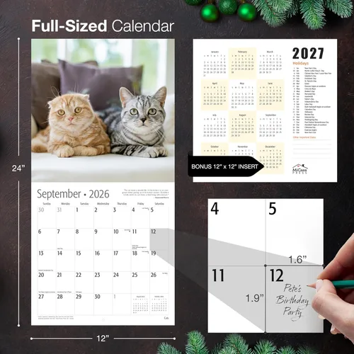Miniatura 5 de MICASA PRESS Calendario de pared de gatos 2026 de 12 meses 12 x 24 pulgadas abierto Papel grueso y resistente Regalo de vacaciones Lindo
