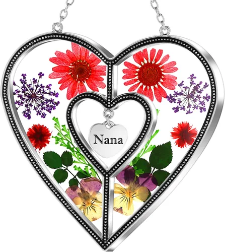 Miniatura 12 de Ky&Bosam - Atrapaluz de cristal, ventana en forma de corazón, con flor prensada, diseño de corazón/ "Mom", regalo para el Día de la Madre, Navidad