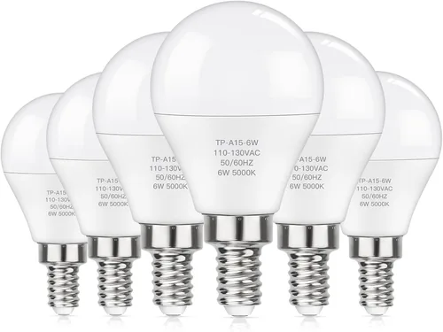 MAXvolador Bombillas LED E12 Equivalente a 60W Luz de Día Blanca 5000K para Ventilador de Techo, 600LM CRI 85+ Bombillas Candelabro Base Pequeña, 6W