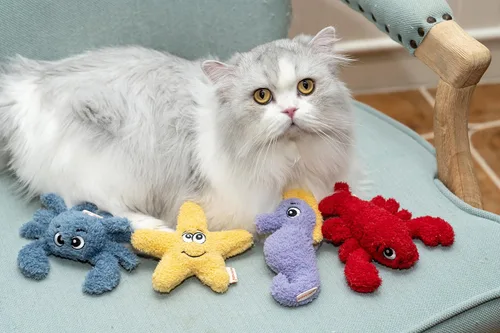 Miniatura 6 de Paquete de 4 juguetes interactivos de peluche para gatos con hierba gatera, juego temático de océano, 5 pulgadas, para gatos de todos los tamaños