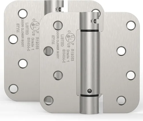 Miniatura 16 de Paquete de 1 bisagra de puerta de cierre automático, bisagra de puerta con resorte de 3.5 pulgadas, tensión ajustable con esquinas de radio de 5/8