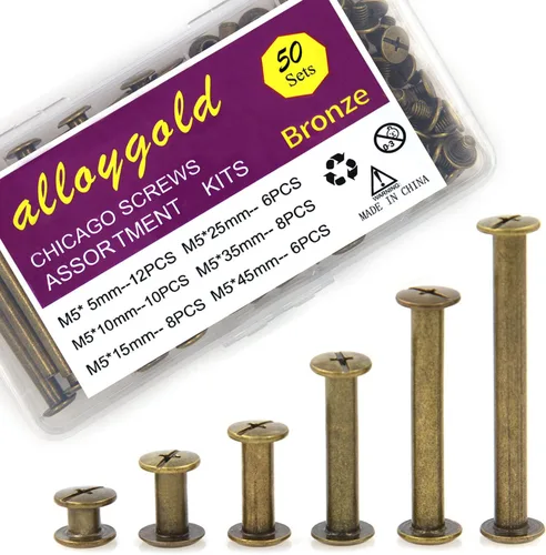 Miniatura 27 de Juego de 90 tornillos de acero inoxidable 304 Chicago de cuero, 7 tamaños de remaches para manualidades, ropa, zapatos, cinturones, bolsas