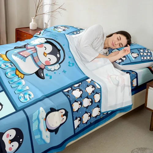 Miniatura 2 de Juego de sábanas de dibujos animados para niños, tamaño King, bonito juego de ropa de cama de esquí de animales árticos, decoración de habitación