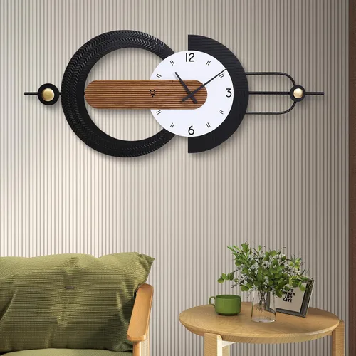 Miniatura 14 de Reloj de pared Anmotpe moderno, operado con batería, grandes relojes negros de metal y madera, estilo retro, reloj de pared grande de metal