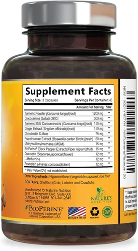 Miniatura 9 de Suplemento de curcumina de cúrcuma de 2000 mg – 95% curcuminoides con glucosamina, jengibre y MSM, pimienta negra BioPerine para una mejor