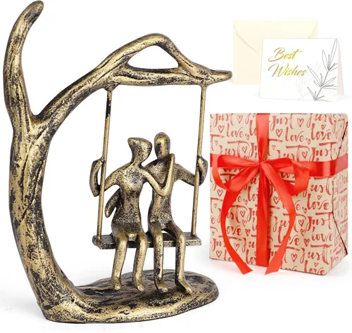 Miniatura 8 de Kresecioo Aniversario para pareja/ella, estatua de pareja cariñosa besándose debajo del paraguas, escultura de hierro fundido hecha a mano