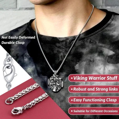 Miniatura 6 de FaithHeart Collar vikingo para hombre, acero inoxidable, mitología nórdica, lanza vikingaamuleto de Odín