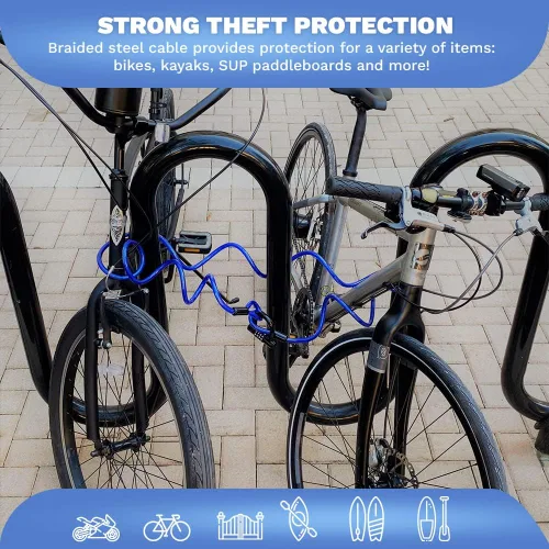 Miniatura 2 de DocksLocks Juego de candado de cable de seguridad (5 pies a 25 pies de longitud) – Resistente a la intemperie, extremos en bucle, en espiral
