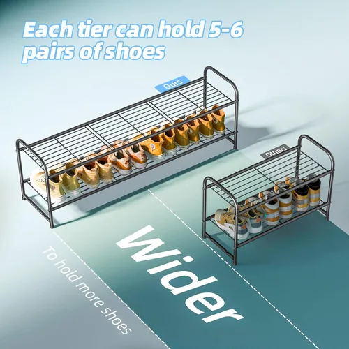 Miniatura 6 de Zapatero de 2 niveles para armario, organizador de almacenamiento de zapatos extra largo de 44 pulgadas para estantes, metal resistente, fácil