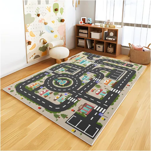 Miniatura 11 de Alfombra Analógica ABC para Niños, Alfombra de Juego para Cuarto de Juegos, Alfombra de Juego de Autos, Alfombra de Carreteras de Vida Urbana