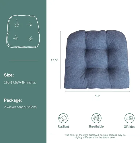 Miniatura 2 de Juego de 2 cojines de asiento copetudo para patio para muebles de exterior, cojín para silla de comedor, color verde azulado