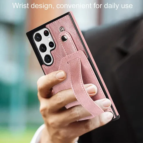 Miniatura 2 de Funda para teléfono Samsung Galaxy S22 Ultra 5G con protector de pantalla, correa de muñeca ajustable, atril, ranura para tarjeta de crédito, Oro