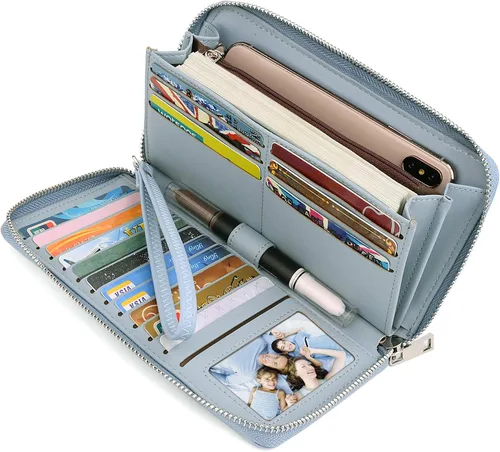 Miniatura 3 de UTO Cartera de cuero con cremallera alrededor de tarjetero organizador de pasaporte para damas con cartera de viaje con correa de muñeca