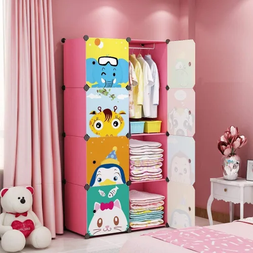 Miniatura 8 de MAGINELS Armario para Niños Cómoda Infantil Lindo Armario Portátil para Bebé Dormitorio Armario Perchero de Almacenamiento de Ropa Organizador