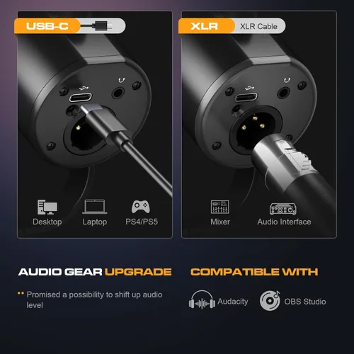 Miniatura 5 de Micrófono dinámico para podcast PUPGSIS, micrófonos XLR/USB para PC de grabación para transmisión, podcast, grabación, juegos y streaming, micrófono