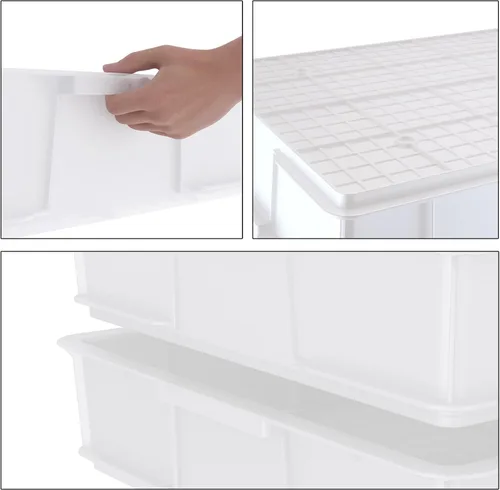 Miniatura 3 de Caja comercial plástica de la prueba de la masa de la pizza, contenedor apilable blanco de la pizza con la tapa, paquete de 4