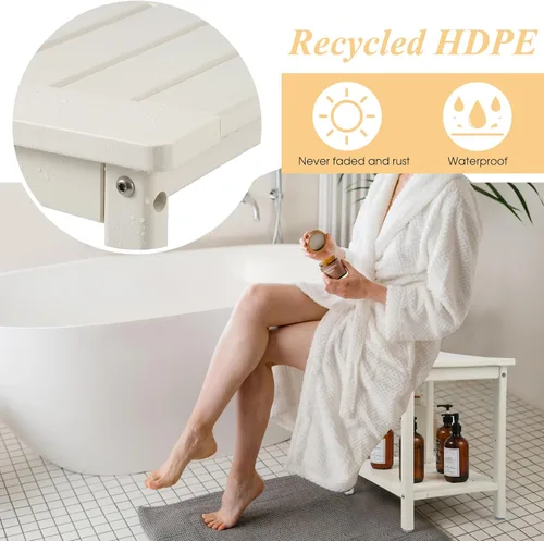 Miniatura 2 de Apolimi Banco de ducha HDPE, taburete de ducha con estante de almacenamiento, taburete de spa de 2 niveles para ducha interior, asiento de ducha