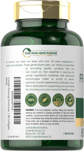 Miniatura 3 de Carlyle Cápsulas de aceite de onagra de 1000 mg 80 cápsulas blandas Suplemento prensado en frío Sin OMG y sin gluten