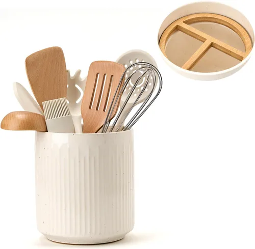 Miniatura 2 de JIEMEI HOME Soporte para Utensilios de Cocina, Recipiente de Cerámica Grande Estable de 7.2" para Utensilios de Encimera, Organizador de Utensilios