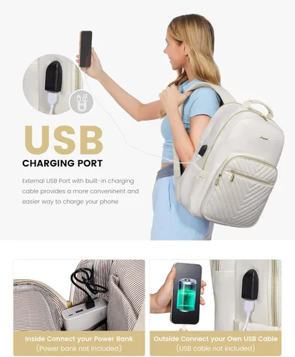 Miniatura 7 de LOVEVOOK Mochila de Viaje para Laptop Bolso para Mujeres Trabajo Negocios Bolsas de Computadora, Beige, 15,6 pulg.