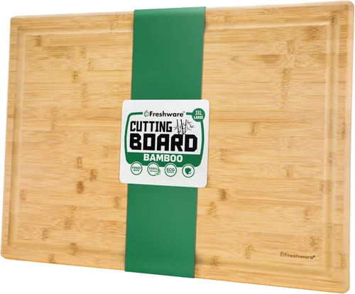Miniatura 12 de Tabla de cortar de bambú para cocina con ranura para jugos [Extragrande] Tabla de cortar de madera para cortar carne, verduras, frutas, queso