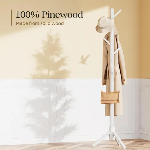 Miniatura 4 de Pipishell Perchero de Madera Resistente, Árbol de Abrigos de 3 Tamaños Ajustables con 8 Ganchos, Percheros para Pasillo de Entrada, Soporte