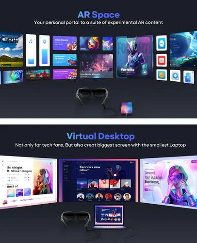 Miniatura 5 de Gafas AR, gafas inteligentes con teatro virtual OLED de 201 pulgadas, 1080P, película 3D, 50° FOV, brillo de 400 nits, transmisión de soporte, juego