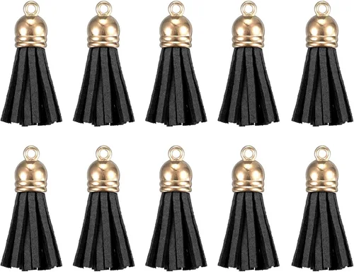 HARFINGTON 50 dijes de cuero con borlas a granel con tapa para colgante, pulsera, joyería, decoración de manualidades (1.46 pulgadas), color negro