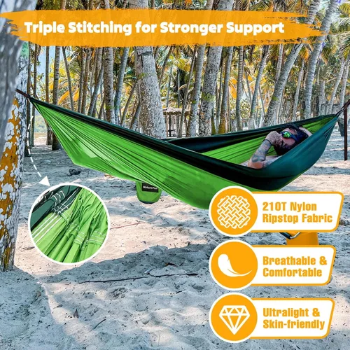 Miniatura 4 de NATUREFUN Hamaca ultraligera para viajes y camping Capacidad de carga de 300 kg, transpirable, de secado rápido Incluye 2 mosquetones premium, 2