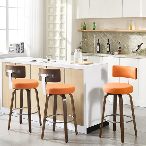Miniatura 31 de Bekrvio Juego de 2 taburetes de bar giratorios con altura de mostrador, taburetes de cocina tapizados de piel sintética con respaldo, patas