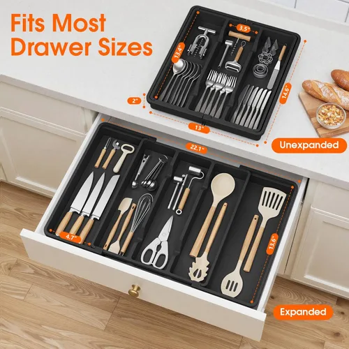 Miniatura 2 de Organizador grande de cubiertos, organizador de cajones de utensilios expandible para cajones de cocina, organizador de cajones de cocina