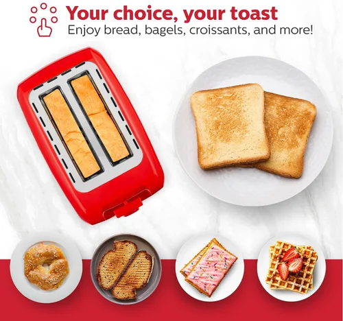 Miniatura 7 de Holstein Housewares Tostadora de 2 rebanadas con 7 ajustes de tostado, ranuras extra anchas, recalentamiento, descongelación, cancelación