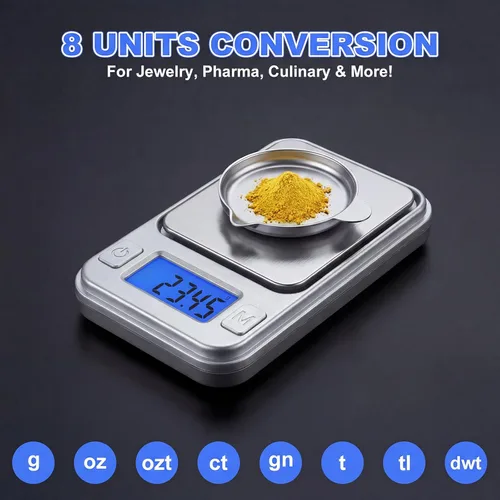 Miniatura 4 de Diyife - Mini báscula digital de gramo de bolsillo de 0.00 oz, escala de miligramos de 7.01 onzas con estuche de almacenamiento, 8 unidades, Plateado