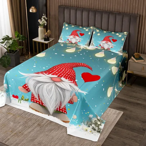 Miniatura 7 de Erosebridal Juego de colcha de gnomo de Navidad, colcha de gnomo escandinavo, bola de Navidad roja, Papá Noel, acolchado, ramas de pino, nieve
