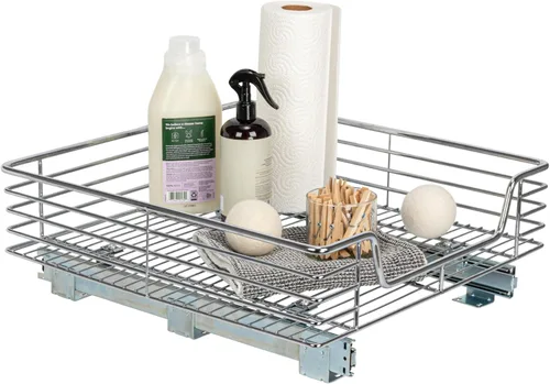 Home Decorators Collection Organizador deslizante extra profundo, 6 pulgadas de alto x 20 pulgadas de ancho x 21 pulgadas de profundidad, cromado